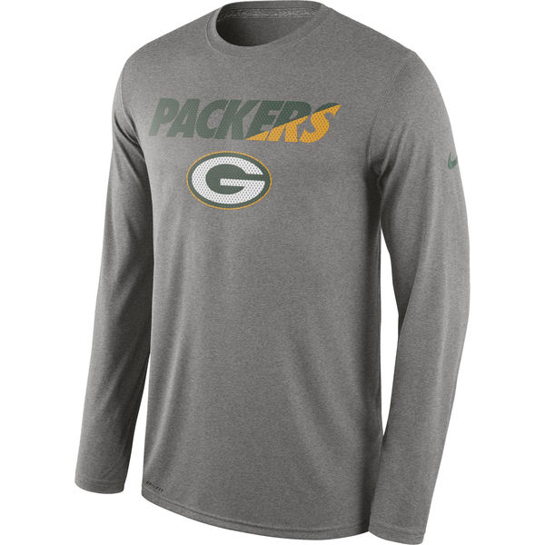 Men NFL Green Bay Packers Nike Legend Staff Practice Long Sleeve Performance TShirt Heather Gray